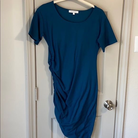 Ruched Asymmetrical Teal Dress - Picture 2 of 4
